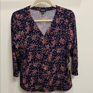 Jones New York Navy and Pink Floral Blouse